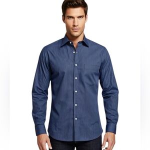 EDDIE BAUER Classic Fit Blue Pinstripe Shirt